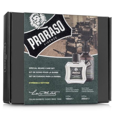 подарунковий набір для гоління картонна коробка proraso press and vetyver Подарунковий набір для гоління Proraso в картонній коробці, колекція Cypress&Vetyver, 200/100 мл